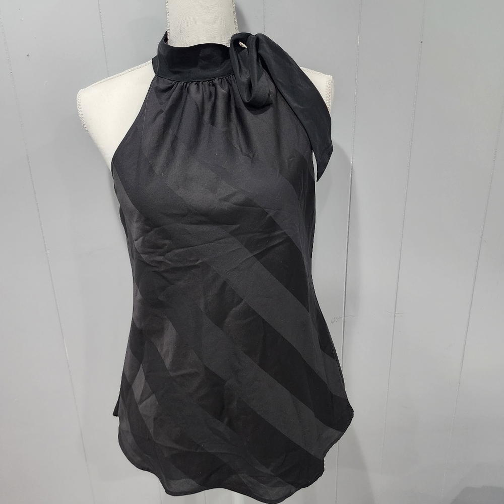 New York and Company Ties at Neckline Beautiful Top Blouse Black Szs Small
